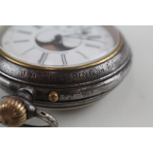 452 - RARE WW1 Interest Double Sided Moonphase Calendar Pocket Watch WORKING