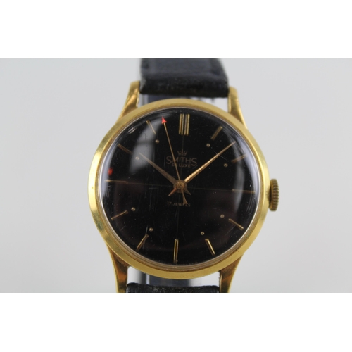 457 - SMITHS DE LUXE Gents Vintage Black Cross Hairs Dial WRISTWATCH Hand-wind WORKING