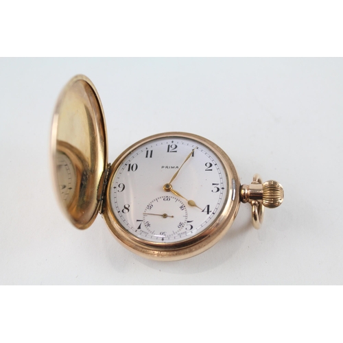 463 - PRIMA Gents Rolled Gold Full Hunter Pocket Watch Hand-wind WORKING