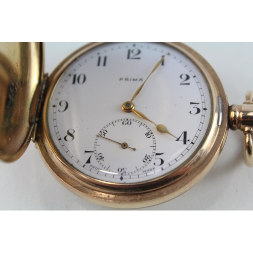 463 - PRIMA Gents Rolled Gold Full Hunter Pocket Watch Hand-wind WORKING