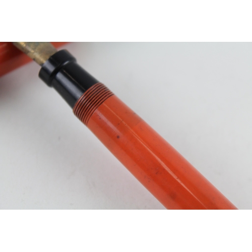 475 - Vintage PARKER Duofold The Big Red Orange Fountain Pen w/ Gold Plate Nib WRITING