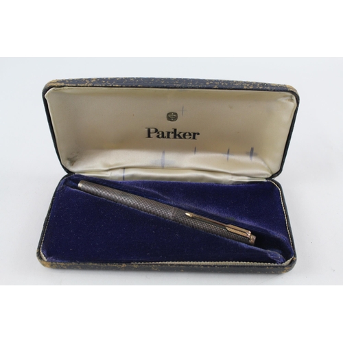 477 - Vintage PARKER 75 .925 STERLING SILVER Cased FOUNTAIN PEN w/ 14ct Gold Nib 25g