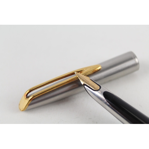 483 - Vintage WATERMAN C/F Brushed Steel Fountain Pen w/ 18ct Gold Nib WRITING