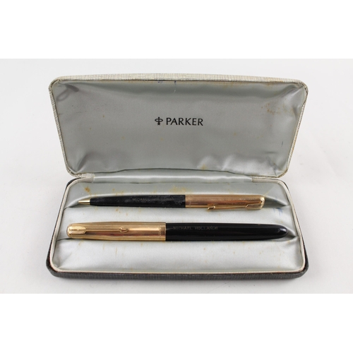 485 - Vintage PARKER 51 Black Fountain Pen w/ 14ct Gold Nib, Gold Plate Cap, Pencil