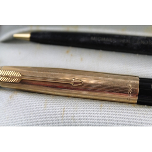 485 - Vintage PARKER 51 Black Fountain Pen w/ 14ct Gold Nib, Gold Plate Cap, Pencil