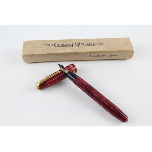 489 - Vintage CONWAY STEWART 84 Red Fountain Pen w/ 14ct Gold Nib WRITING Boxed