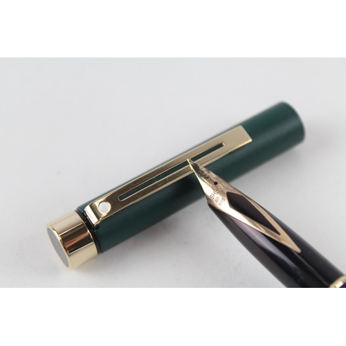 495 - SHEAFFER Targa Green Cased Fountain Pen w/ 14ct Gold Nib WRITING Boxed