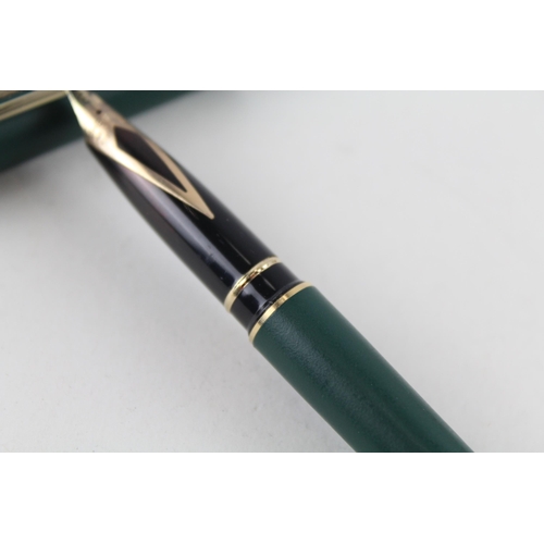 495 - SHEAFFER Targa Green Cased Fountain Pen w/ 14ct Gold Nib WRITING Boxed