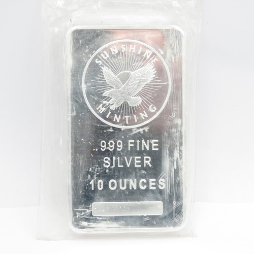A sunshine min 10oz 999 pure silver bar