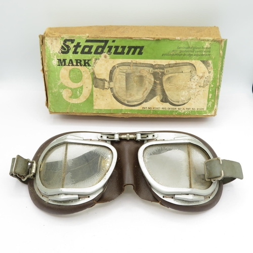 A set of stadium motorcycle goggles