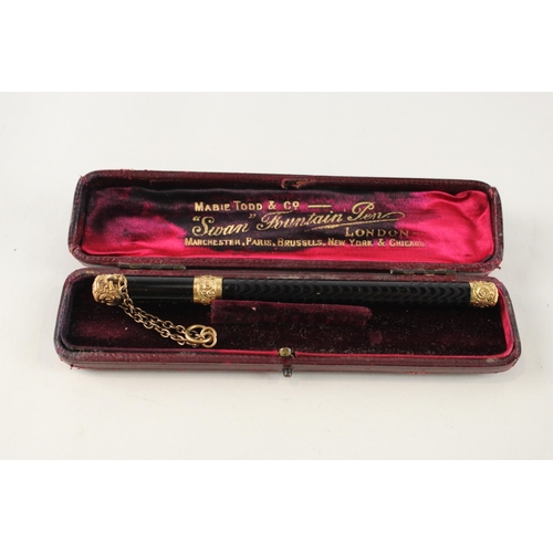 Vintage MABIE TODD The Swan Pen Black Fountain Pen w/ 14ct Gold Nib WRITING