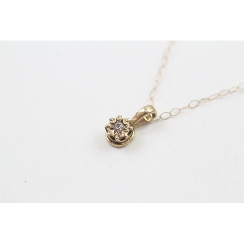 9ct gold diamond single stone pendant necklace (0.9g)