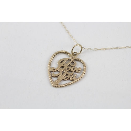 9ct gold vintage 'I Love You' heart shaped pendant necklace (2.3g)