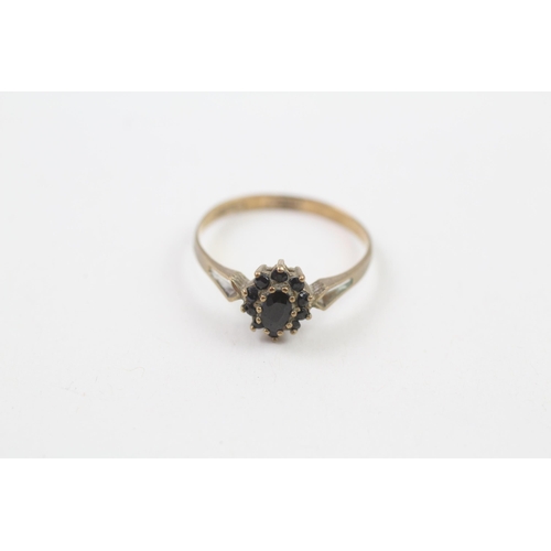 114 - 9ct gold sapphire cluster ring (1.3g) Size  Q