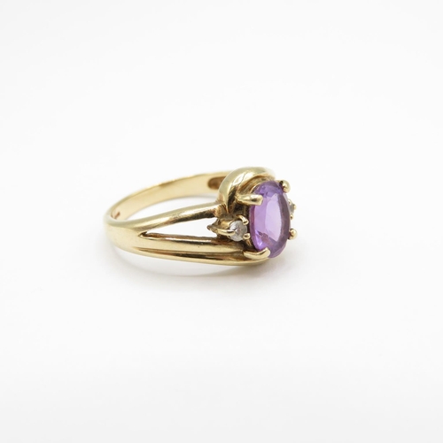 12 - HM 9ct gold ring with purple amethyst and diamonds  (3.2g) Size  N