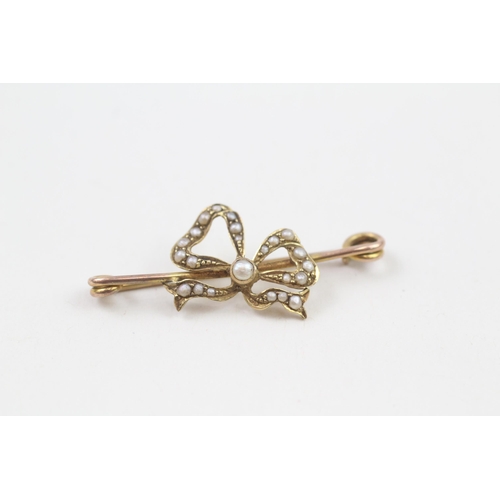 126 - 15ct gold antique seed pearl bow brooch with 9ct pin (1.8g)