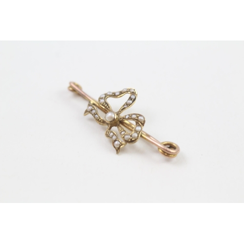 126 - 15ct gold antique seed pearl bow brooch with 9ct pin (1.8g)