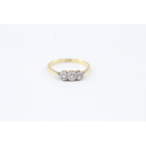 132 - 18ct gold old cut diamond three stone ring (1.9g) Size  K