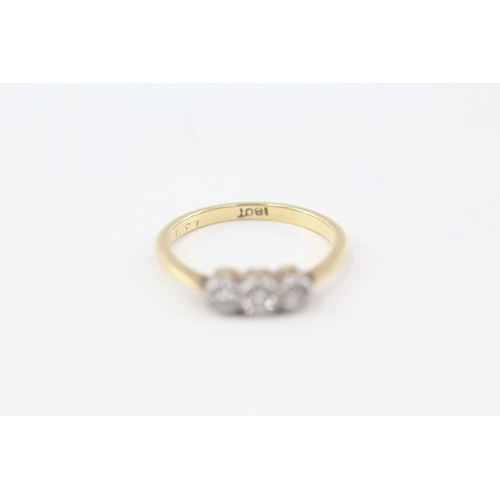 132 - 18ct gold old cut diamond three stone ring (1.9g) Size  K