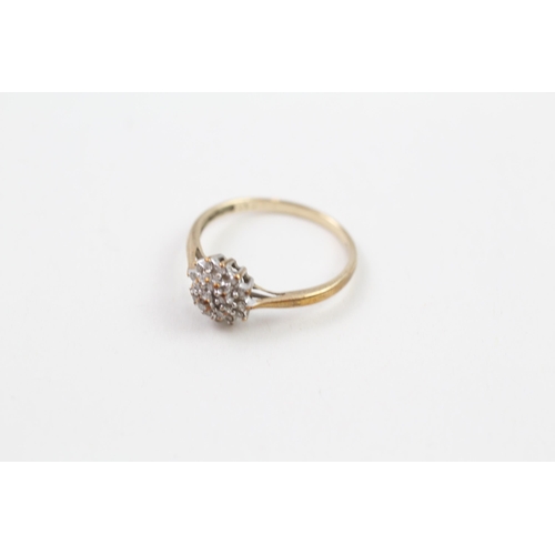 153 - 9ct gold diamond cluster ring (1.4g) Size  L 1/2