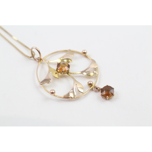 165 - 9ct gold antique Edwardian citrine openwork pendant necklace with later chain (2g)