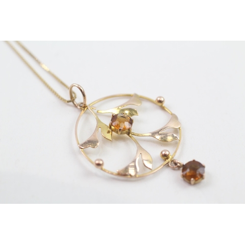 165 - 9ct gold antique Edwardian citrine openwork pendant necklace with later chain (2g)