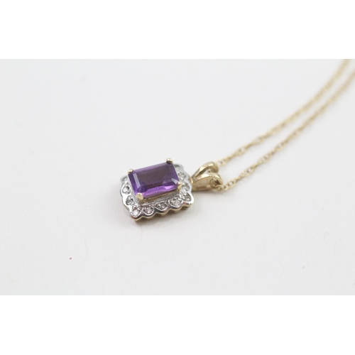 166 - 9ct gold diamond & amethyst pendant necklace (2g)