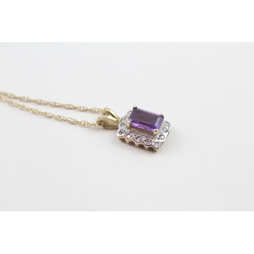 166 - 9ct gold diamond & amethyst pendant necklace (2g)