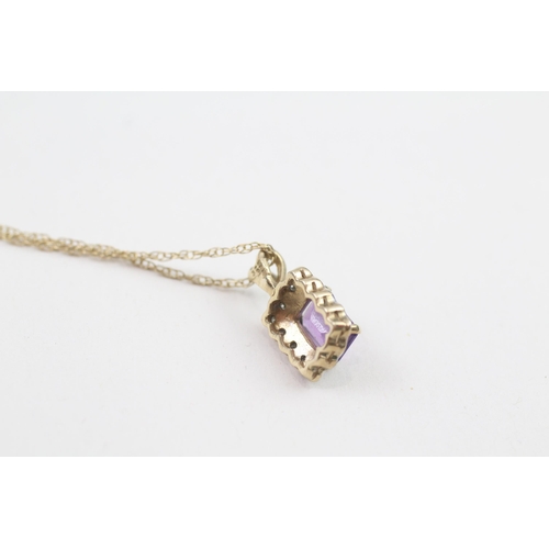 166 - 9ct gold diamond & amethyst pendant necklace (2g)