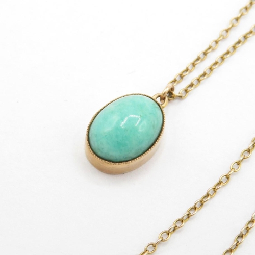 22 - 9ct gold and turquoise pendant and chain 46cm long  2.2g