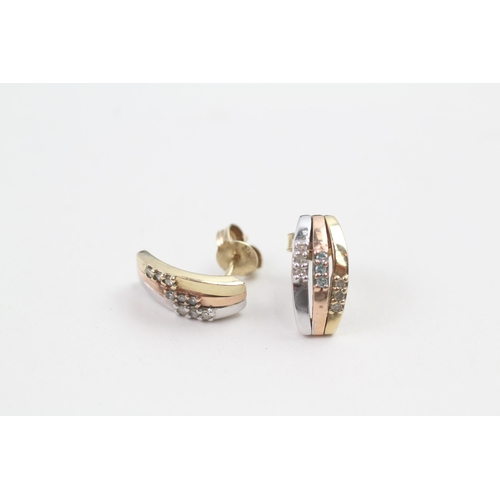 9ct gold three-tone gold diamond half hoop earrings (2.3g)