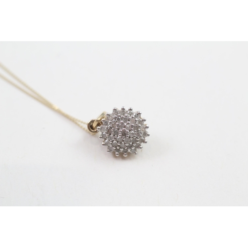 66 - 9ct gold diamond round cluster pendant necklace (1.7g)