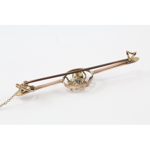 69 - 9ct gold antique opal & sapphire spider bar brooch with base metal pin (3.4g)