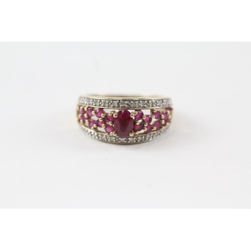 72 - 9ct gold diamond & ruby dress ring (2.9g) Size  N