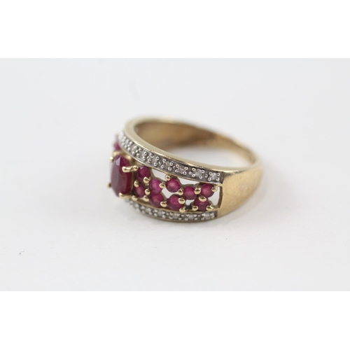 72 - 9ct gold diamond & ruby dress ring (2.9g) Size  N