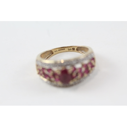 72 - 9ct gold diamond & ruby dress ring (2.9g) Size  N