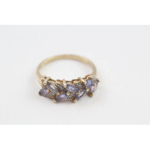 75 - 9ct gold diamond & tanzanite dress ring (2.9g) Size  P 1/2