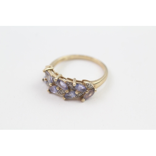 75 - 9ct gold diamond & tanzanite dress ring (2.9g) Size  P 1/2