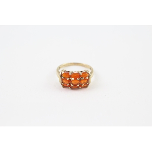 77 - 9ct gold fire opal cluster ring (2.5g) Size  N 1/2