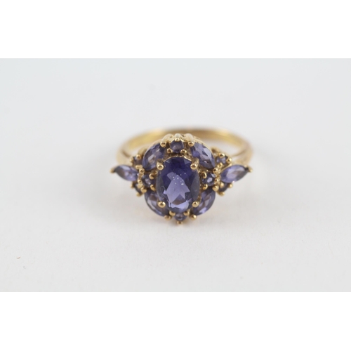 79 - 9ct gold iolite cluster ring (3.4g) Size  N 1/2