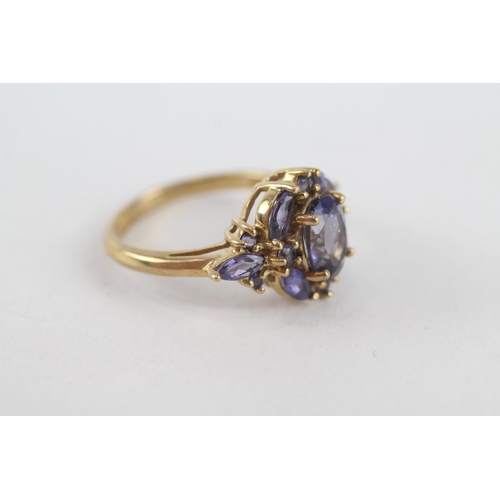 79 - 9ct gold iolite cluster ring (3.4g) Size  N 1/2