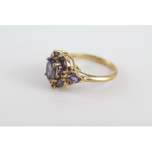 79 - 9ct gold iolite cluster ring (3.4g) Size  N 1/2