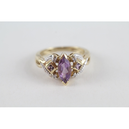 83 - 9ct gold diamond & amethyst dress ring (3.1g) Size  N