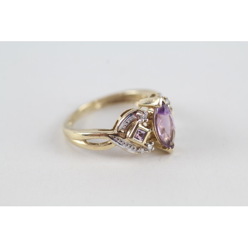 83 - 9ct gold diamond & amethyst dress ring (3.1g) Size  N