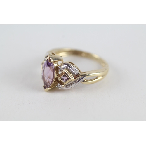 83 - 9ct gold diamond & amethyst dress ring (3.1g) Size  N