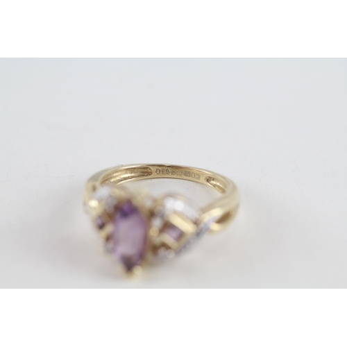 83 - 9ct gold diamond & amethyst dress ring (3.1g) Size  N