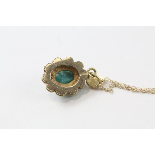 95 - 12ct gold turquoise & faux turquoise cluster pendant necklace with 9ct gold chain (2.7g)