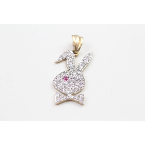 96 - 9ct gold synthetic ruby & clear gemstone PLAYBOY pendant (3.5g)