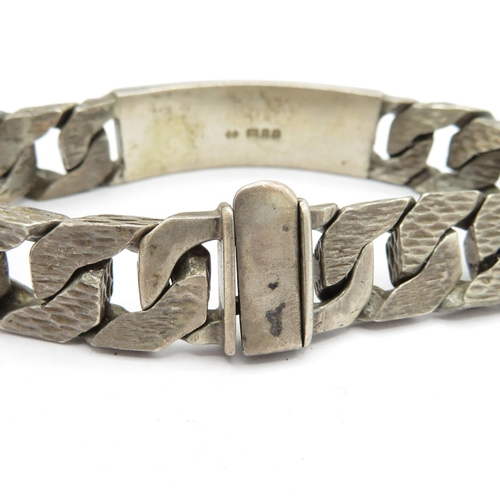 195 - Heavy silver HM ID bracelet bark effect  84.2g