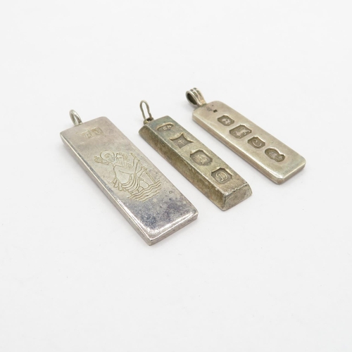 196 - 3x silver HM ingot pendants  47.5g